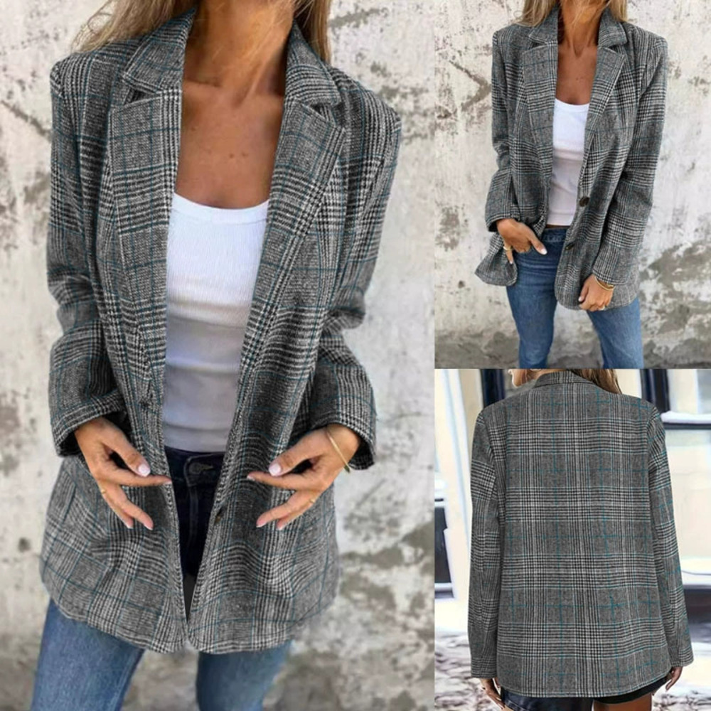 Forever 21 Women's Plaid Blazer Fall Winter Office Elegant Button Up